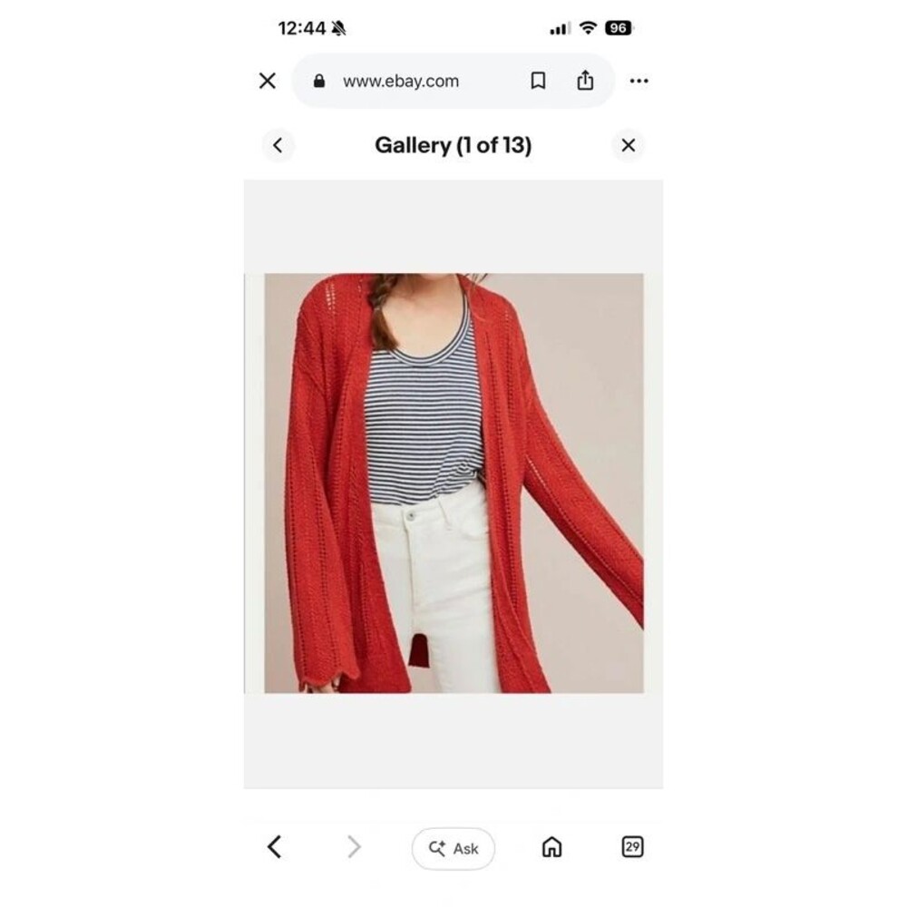 Anthropologie XS Rust Orange Pointelle Tulip Sleeve Sweater